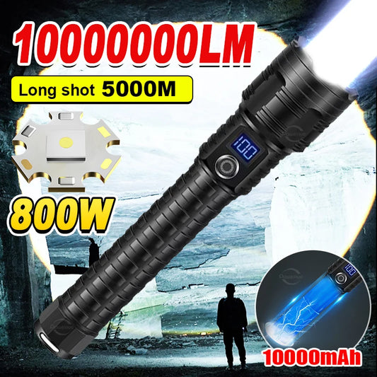 Torce LED ad alta potenza da 10000 mAh Torcia LED ricaricabile di tipo C Torcia ultra potente da 5000 M Lanterna tattica esterna