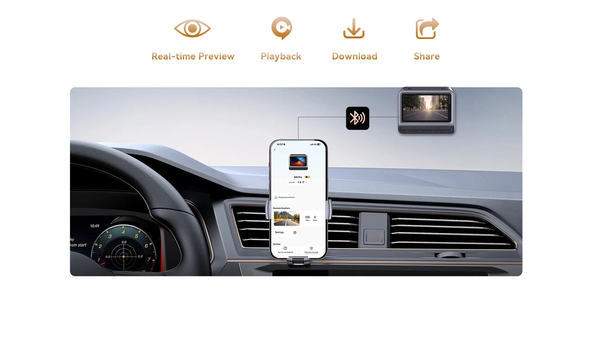 4K Dash Cam Front and Rear Interior Camera with HDR, 5GHz Wi‑Fi, GPS, ADAS, 4G Support