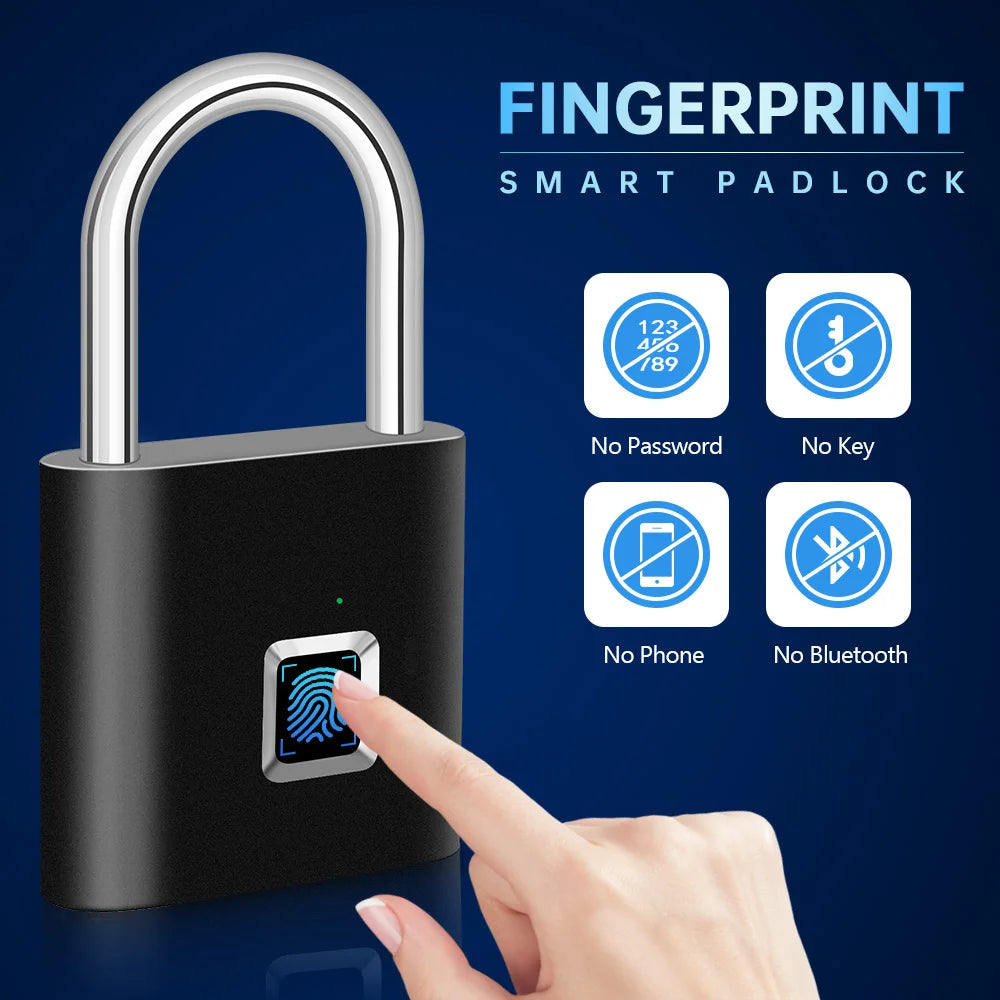 KERUI Fingerprint Lock Keyless USB Charging Smart Padlock Anti-theft Zinc Waterproof Door Lock 0.2sec Unlock Portable Door Lock