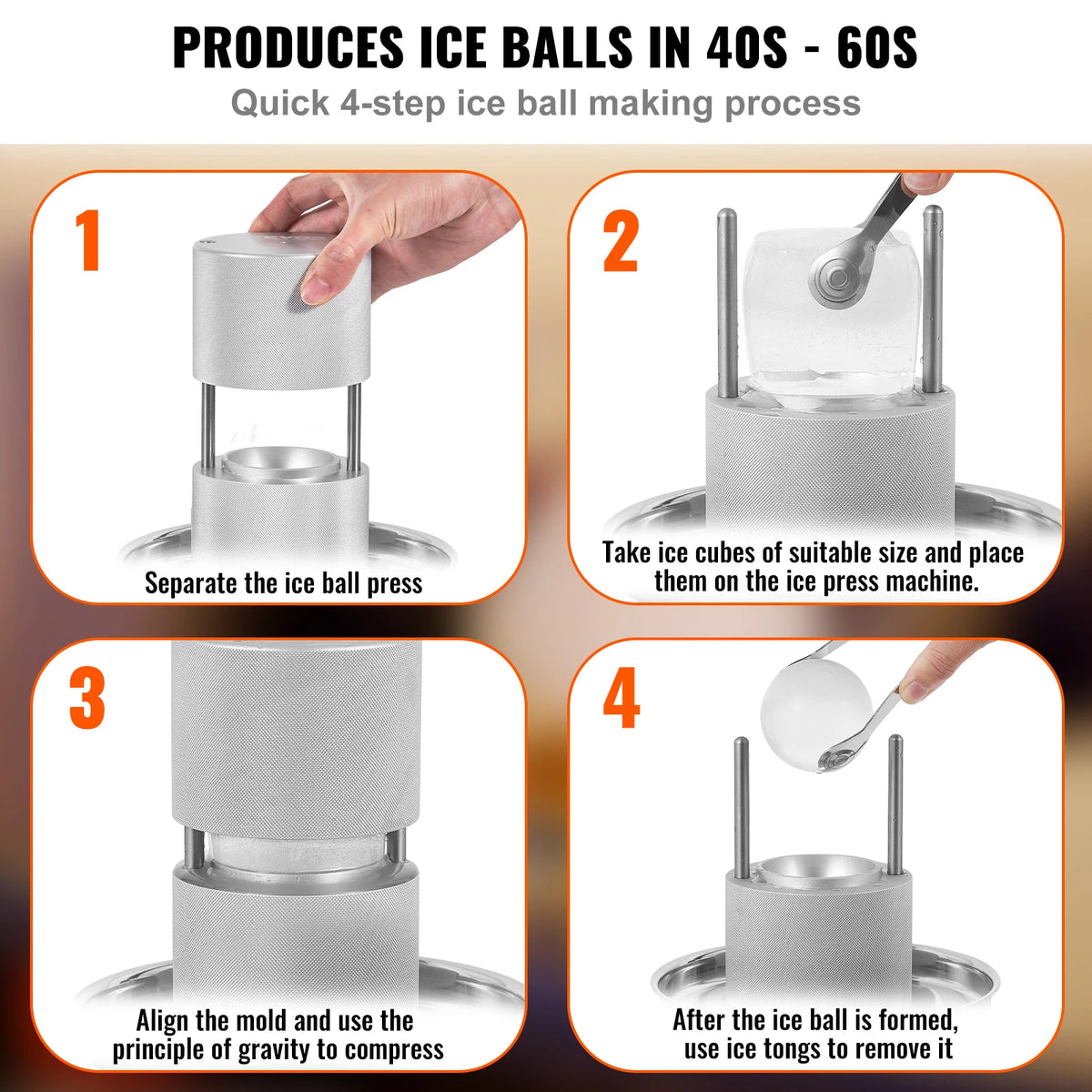 60 mm aluminium ijsbalpers met bakje en tang