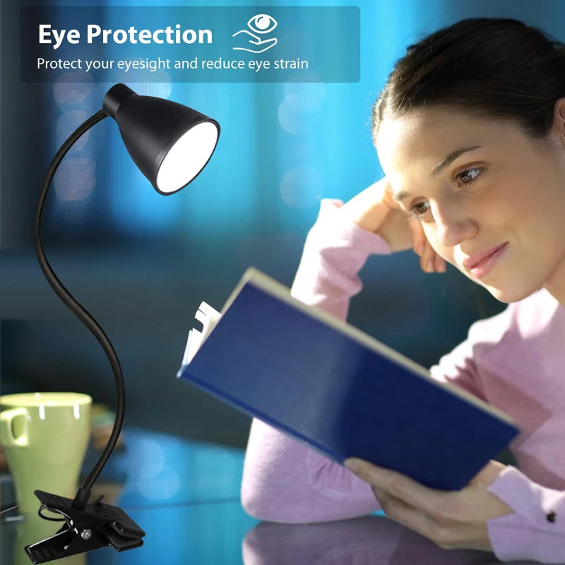 Clamp Desk Lamp, Clip on Reading Light, 3000K-6500K Adjustable Color Temperature Eye-Caring for Home Office Bedside Reading
