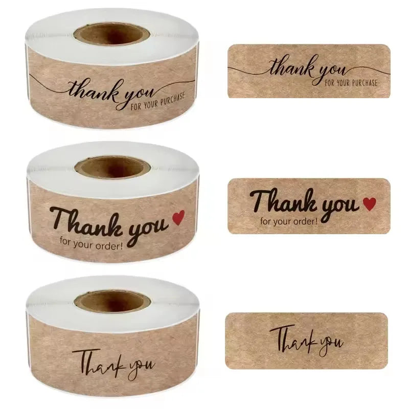 Kraft Paper Thank You Stickers Roll for Gift Packaging