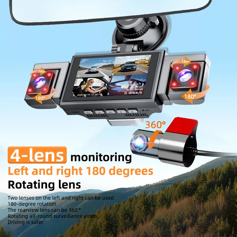 4-Channel 360° Dash Cam with WiFi, GPS and Rear Camera