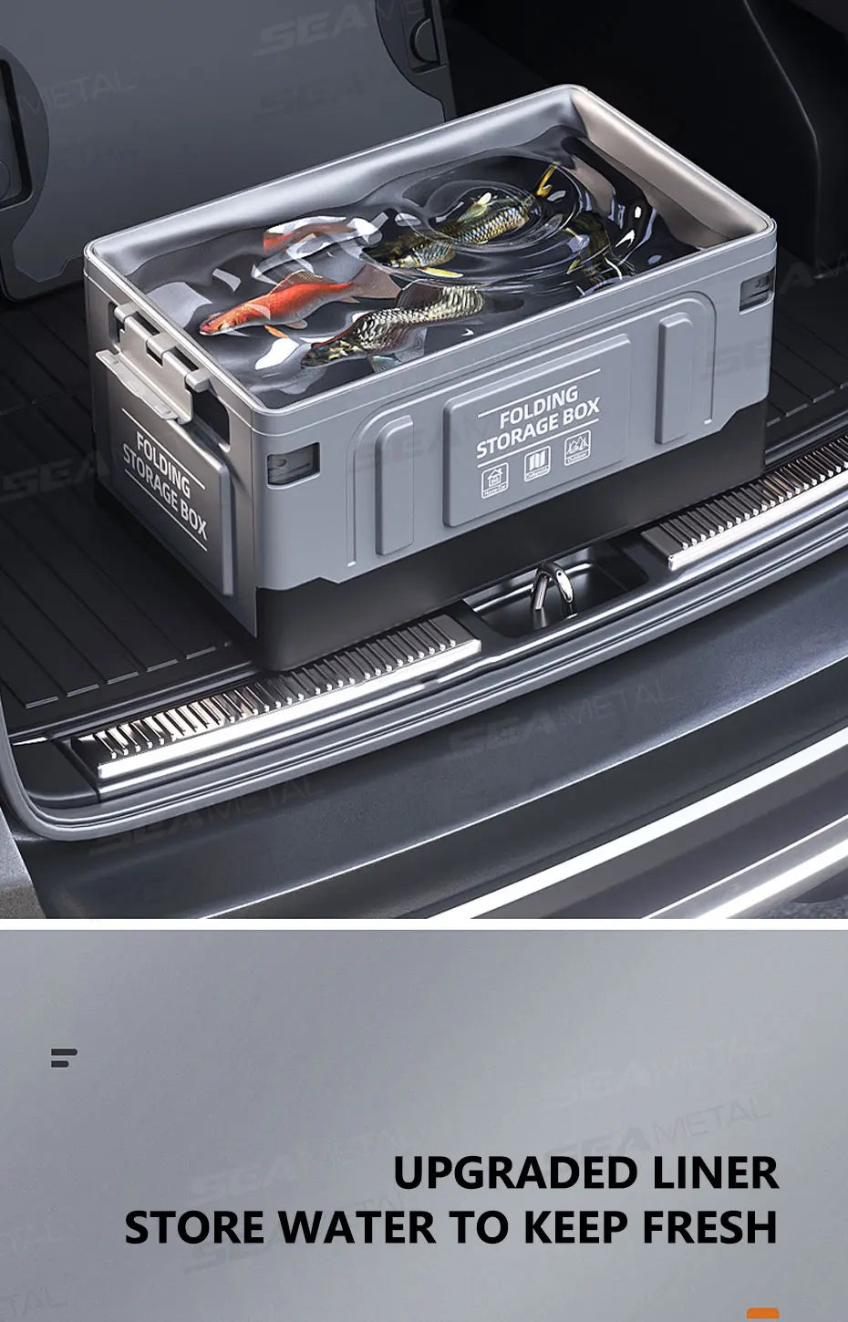 SEAMETAL Large-Capacity Foldable Storage Box for Car Trunk Organizer 61L Large-Bearing Thicken Storage Box for Camping/Fishing
