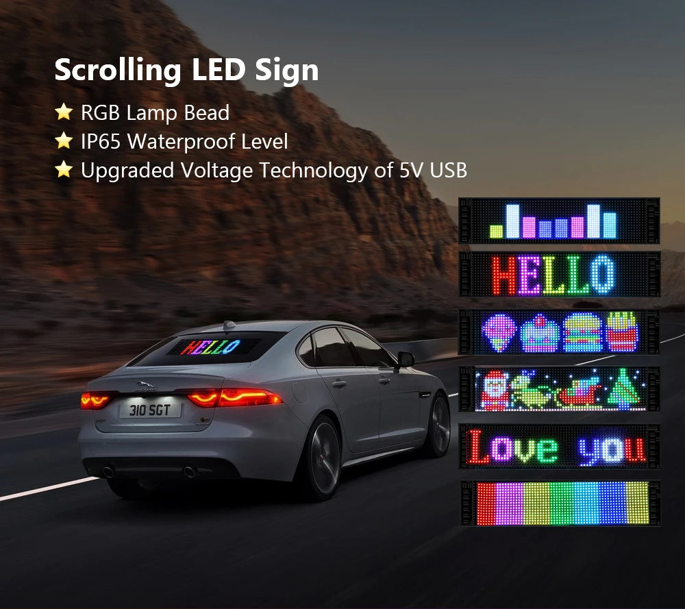 LED Matrix Pixel Panel Light Bluetooth App 5V USB  Control Scrolling Advertising LED Car Sign Animation Programmable For Car Sho 