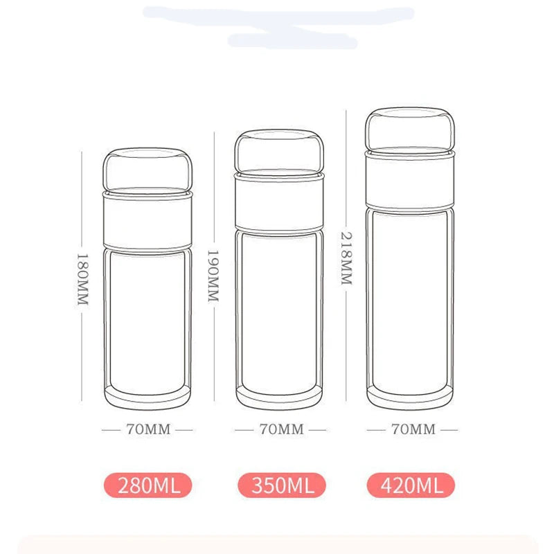 Double Layer Borosilicate Glass Tea Bottle with Filter