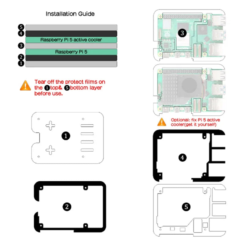 Custodia in acrilico per Raspberry Pi 5, dissipatore opzionale