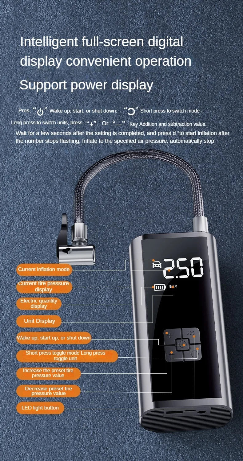 LEIBOO Portable Air Compressor for Car Tires Fast Air Pump Tire Inflator Accurate Pressure Air Pump for Motorcycle Bicycle Ball 