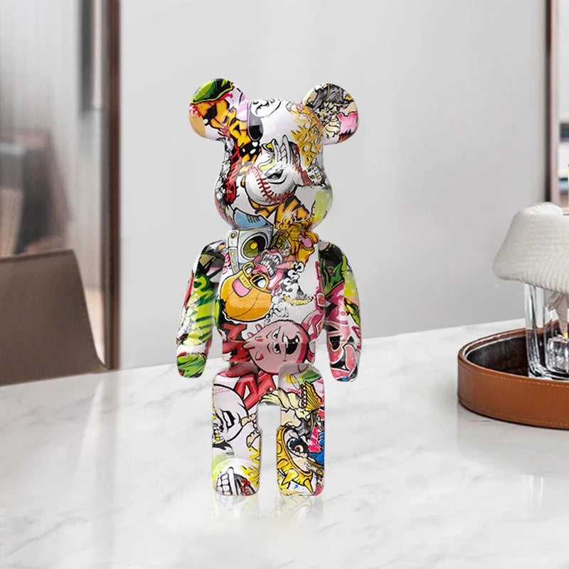 27cm/10Inches Graffiti Bear Figurine Home Decor Animal Abstract Ornament Storage Money Jar Modern Room Sculpture Table Decor 