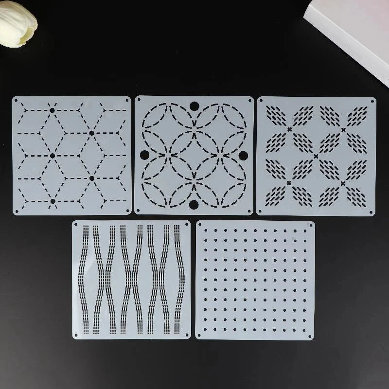 Herbruikbare Sashiko-stijl borduurtemplates — 9 of 32 stuks