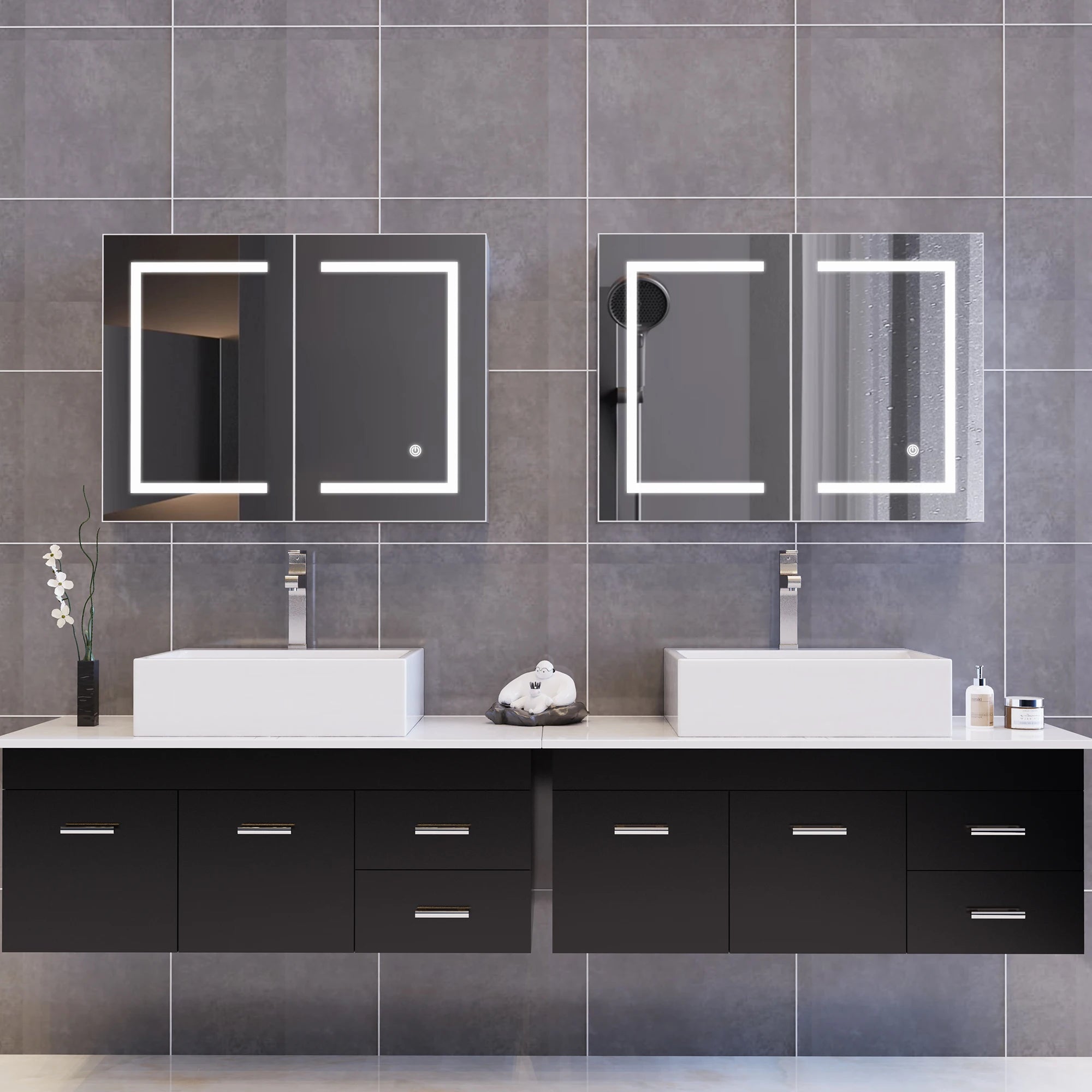 LED Bathroom Mirror Cabinet 80cm Wall Mounted with Storage Shelves