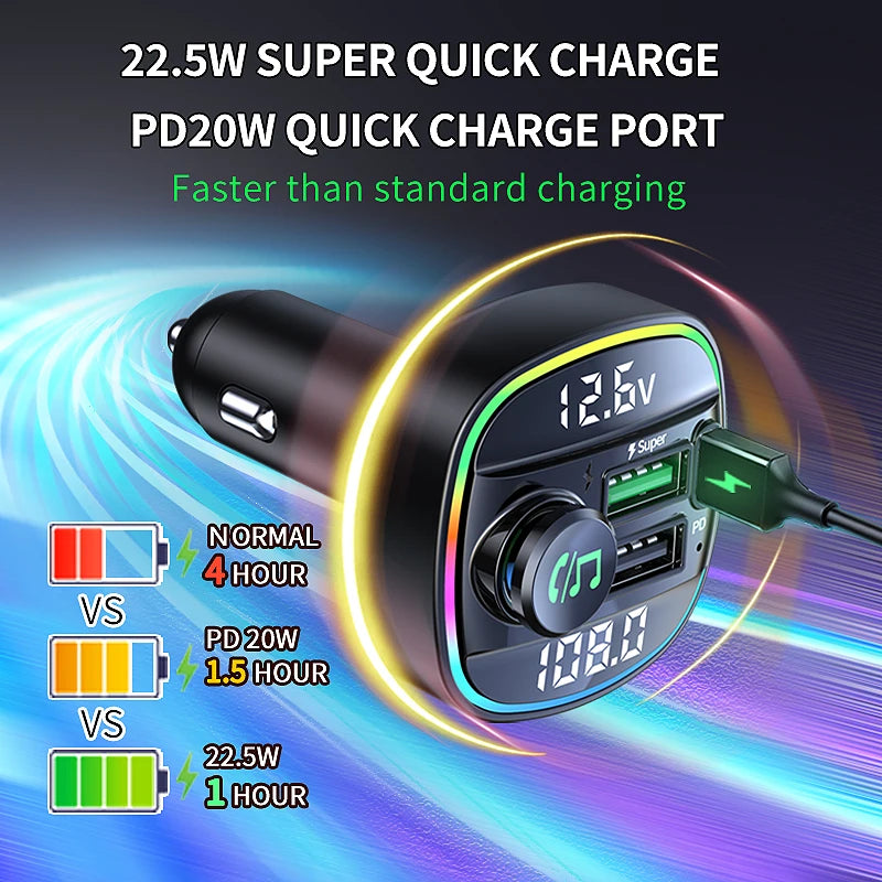 Bluetooth 5.0 FM vysielač Handsfree car radio modul MP3 prehrávač s 22.5W USB Superrýchlym nabíjaním adaptér do auta