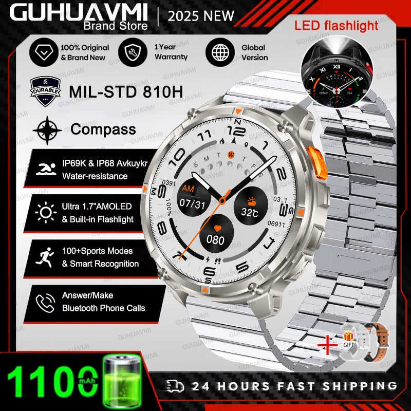 Outdoor Bluetooth Anruf-Smartwatch mit Kompass & Taschenlampenfunktion