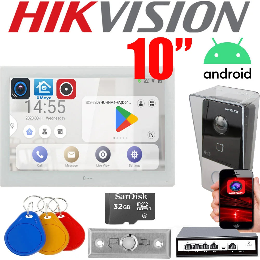 Original hikvision 10 inch android monitor DS-KH9510-WTE1 DS-KV6113-WPE1(C) DS-KB8113-IME1-IME1 POE wifi  Video intercom kit hikvision