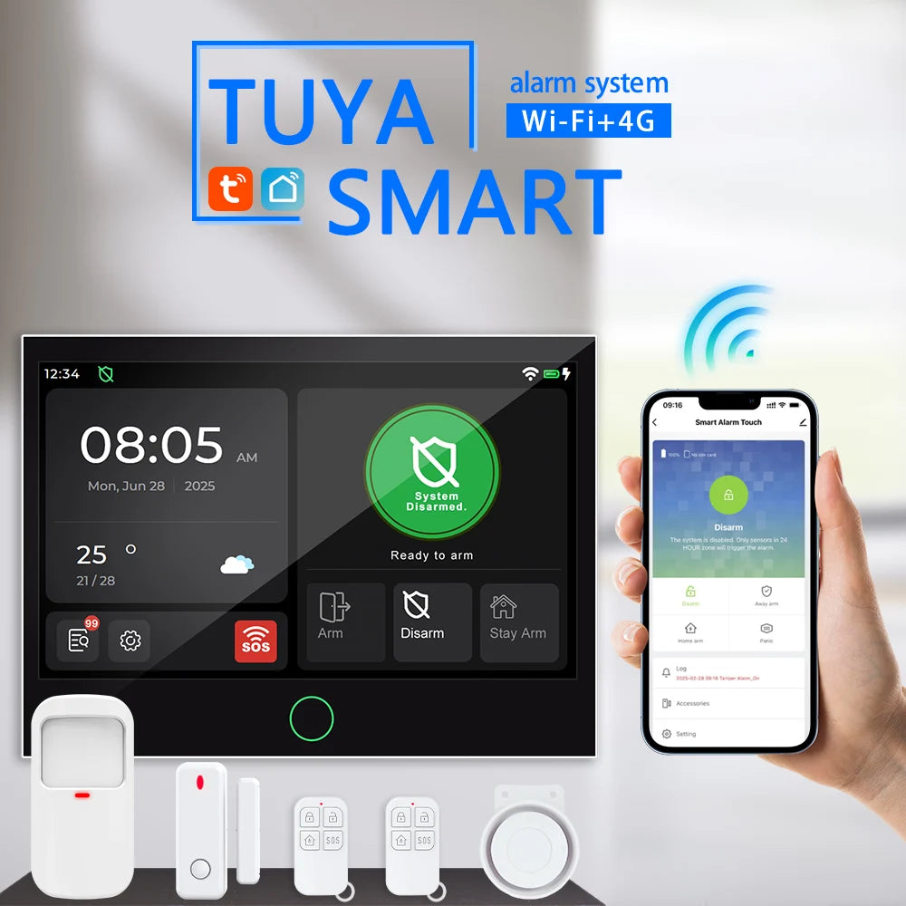 Tugard Bežični kućni sigurnosni alarm sustav 4G, WiFi GSM, 7-inčni IPS zaslon u boji, Tuya Smart App daljinsko upravljanje, kućni anti-kradni sigurnosni sustav