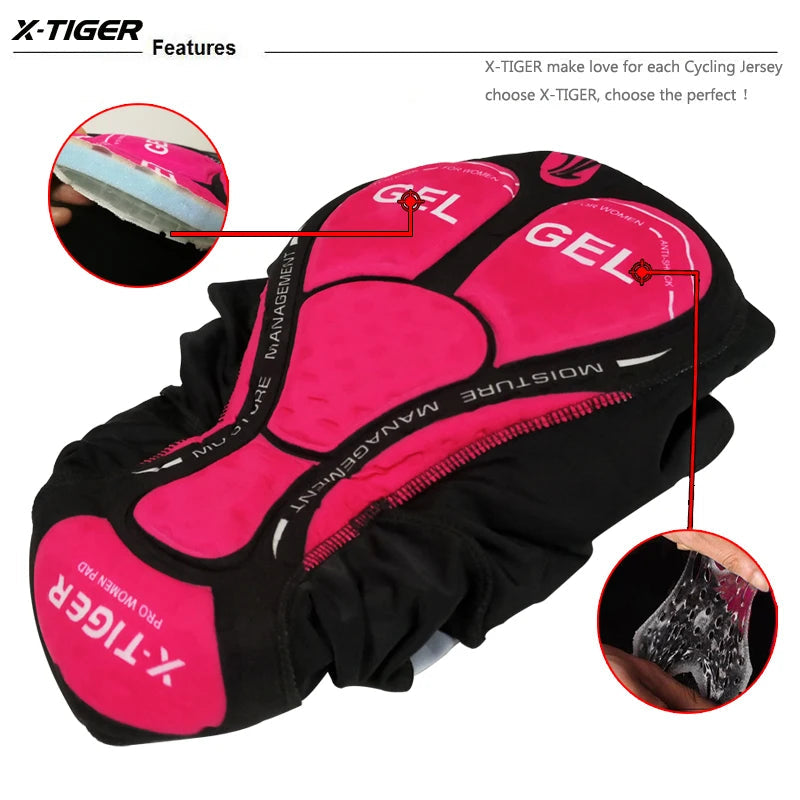 X-TIGER Women Cycling Shorts 3D Gel Padded Shockproof MTB Mountian Bicycle Shorts Road Racing Bike Shorts Summer Outfit Clothes 