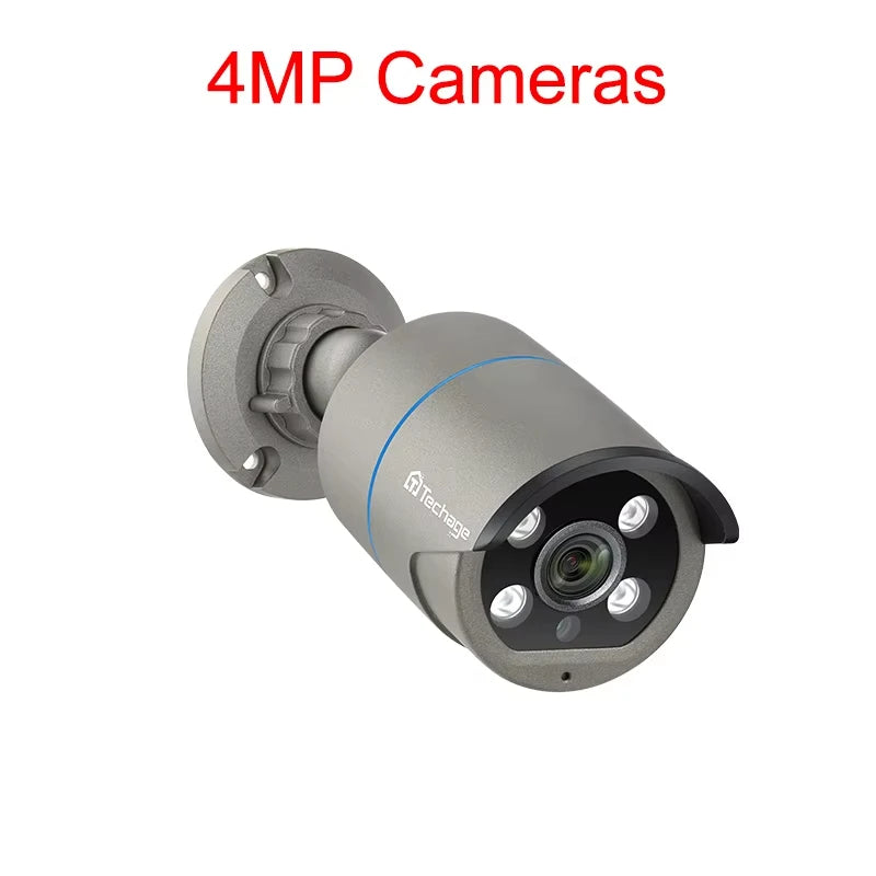 Techage 8MP 5MP 4MP 4K PoE IP Caméra H.265 Détection humaine AI Audio bidirectionnel Extérieur CCTV Surveillance ONVIF XMEYE