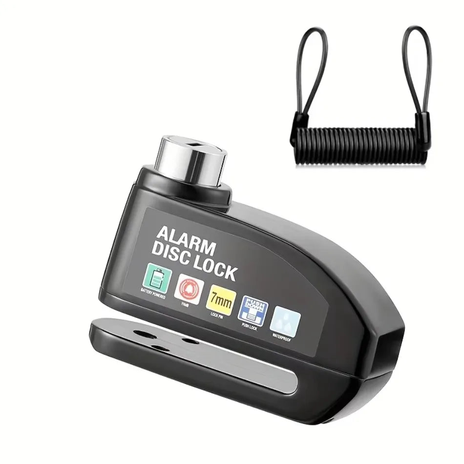 Candado de disco de alarma con línea de recordatorio, motocicleta, scooter, bicicleta, aleación de aluminio, candado de seguridad antirrobo, protección antirrobo, candado de disco con cable de acero