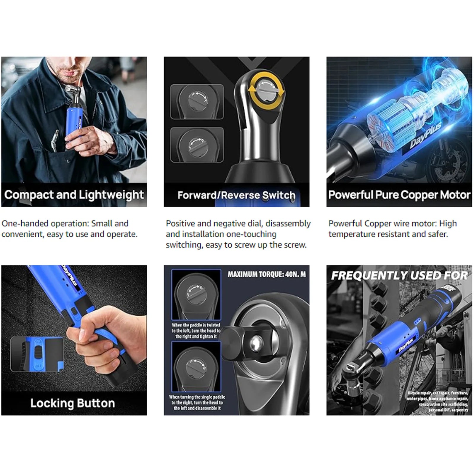 Electric Cordless Ratchet Wrench 3/8'' 90° Angle with LED and Socket Set