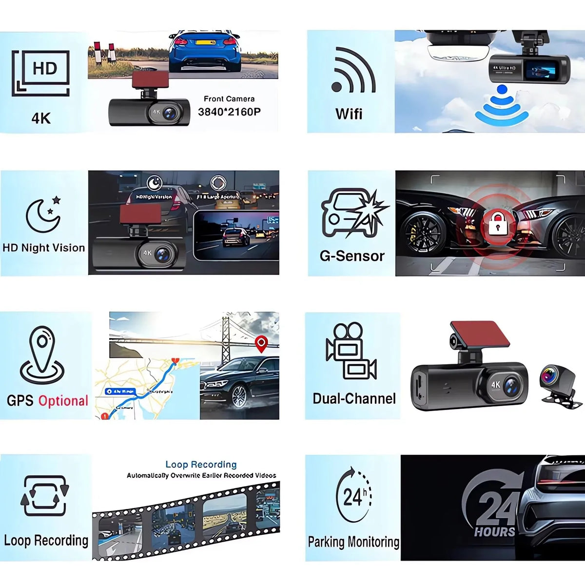 CR21 4K Wi-Fi Dash Camera, Rear Camera and GPS Kit Options