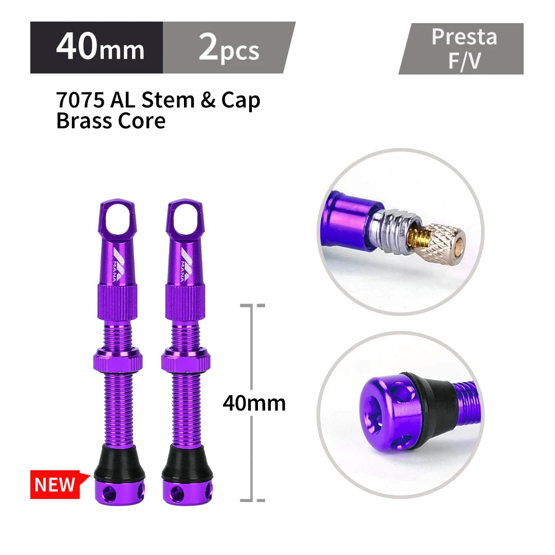 Válvulas Tubeless Presta MANA — Par, 40–100 mm