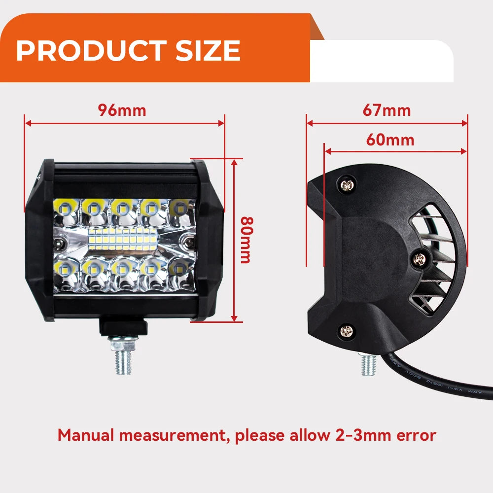 12V 24V LED Work Light Bar 4 Inch Square Offroad Light