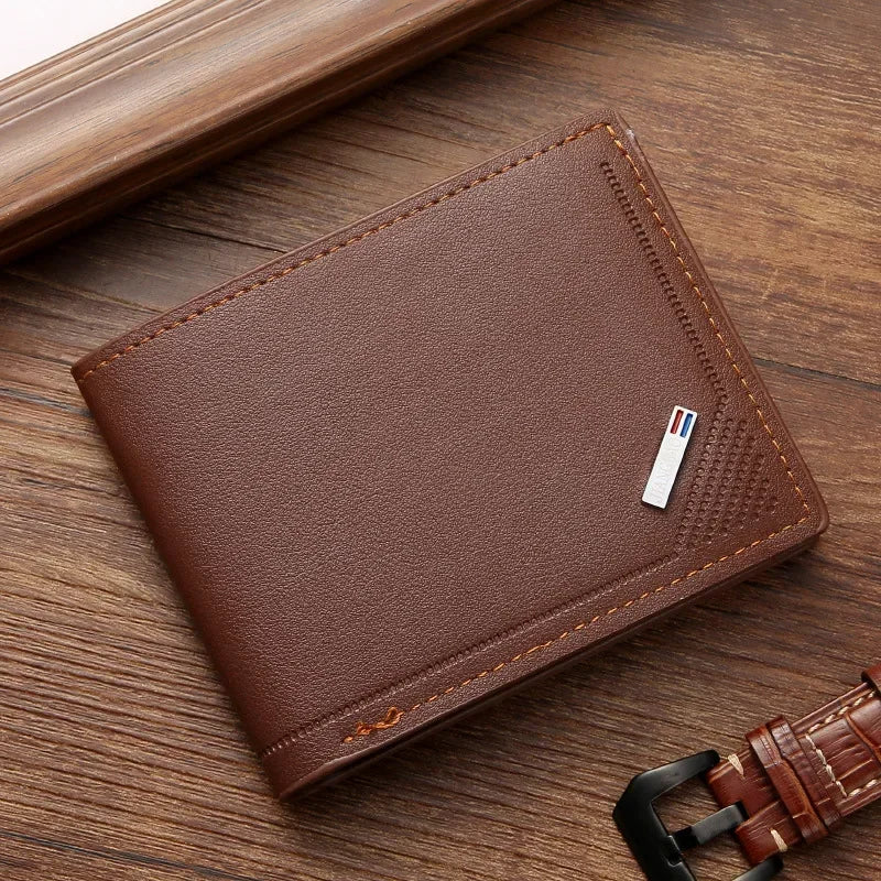 Men's leather short wallet thin wallet foldable minimalist soft leather wallet 