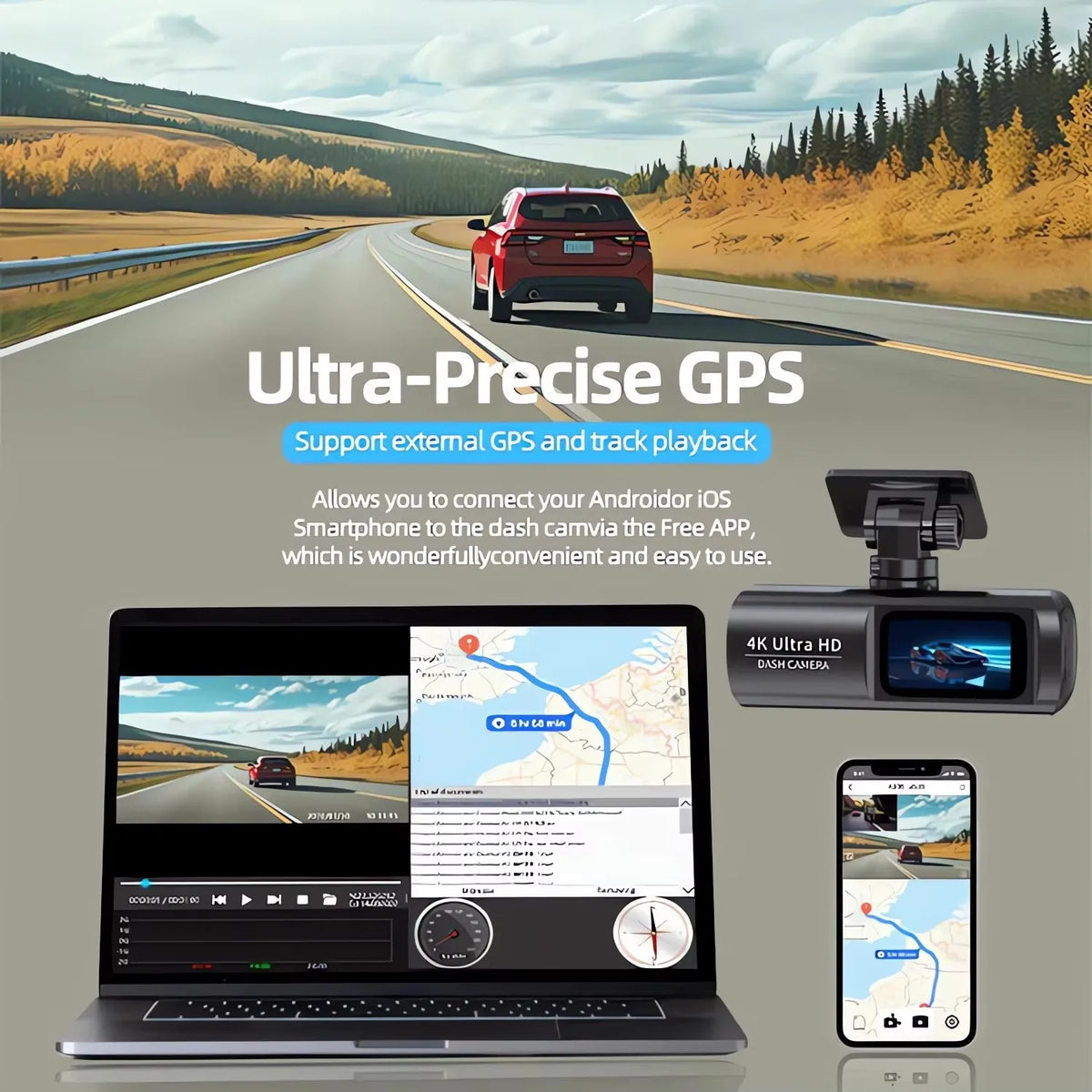 CR21 4K Wi-Fi Dash Camera, Rear Camera and GPS Kit Options