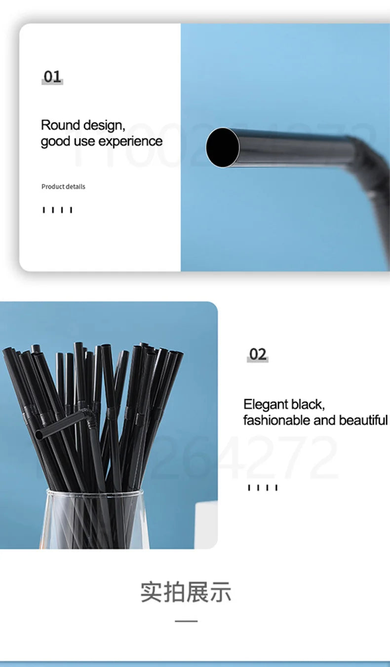 50-1000Pcs Drinking Straws Colorful & Black rietjes Flexible Wedding Party Supplies Drinking Straws Kitchen Wholesale 