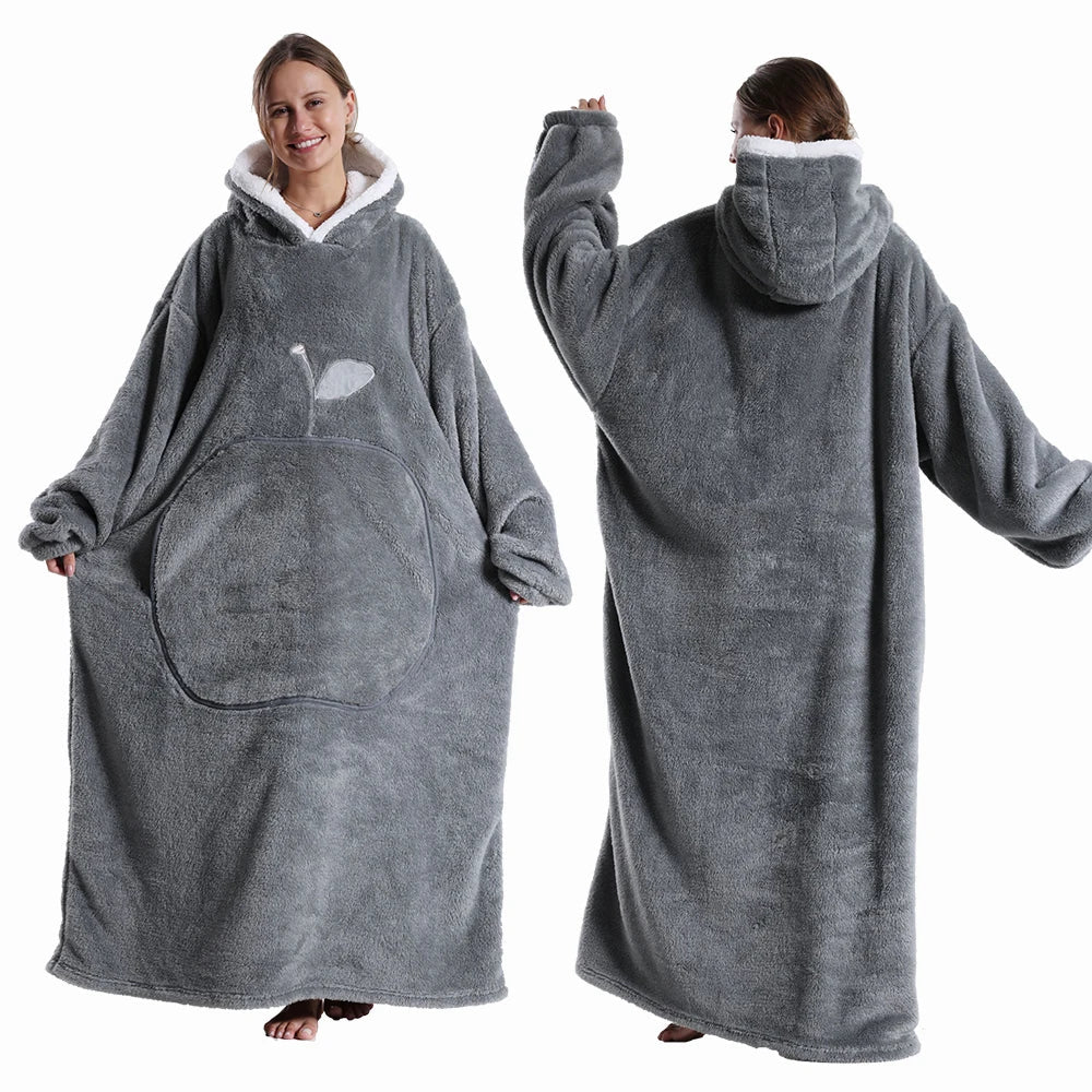 Women Plush Fleece Blanket Men Warm Thick Hoodies Adult Giant TV Blanlets with Sleeves Super Long Cold-proof Homewear Pajamas 