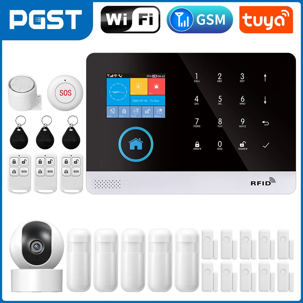 PGST 103 2.4 inch Screen 4G 2G WIFI GSM Home Bulgar Security System for Home 433MHz APP Control RFID Card with PIR Motion 