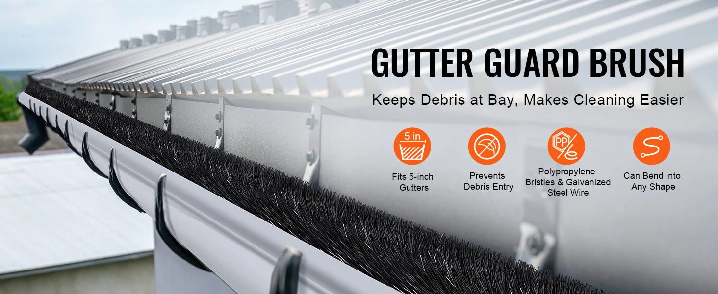 SucceBuy Gutter Brush 30 Ft Total Length 4.33 in Diameter Gutter Cleaning Tools Ground-Level Gutter Brush Leaf Guard for Gutters