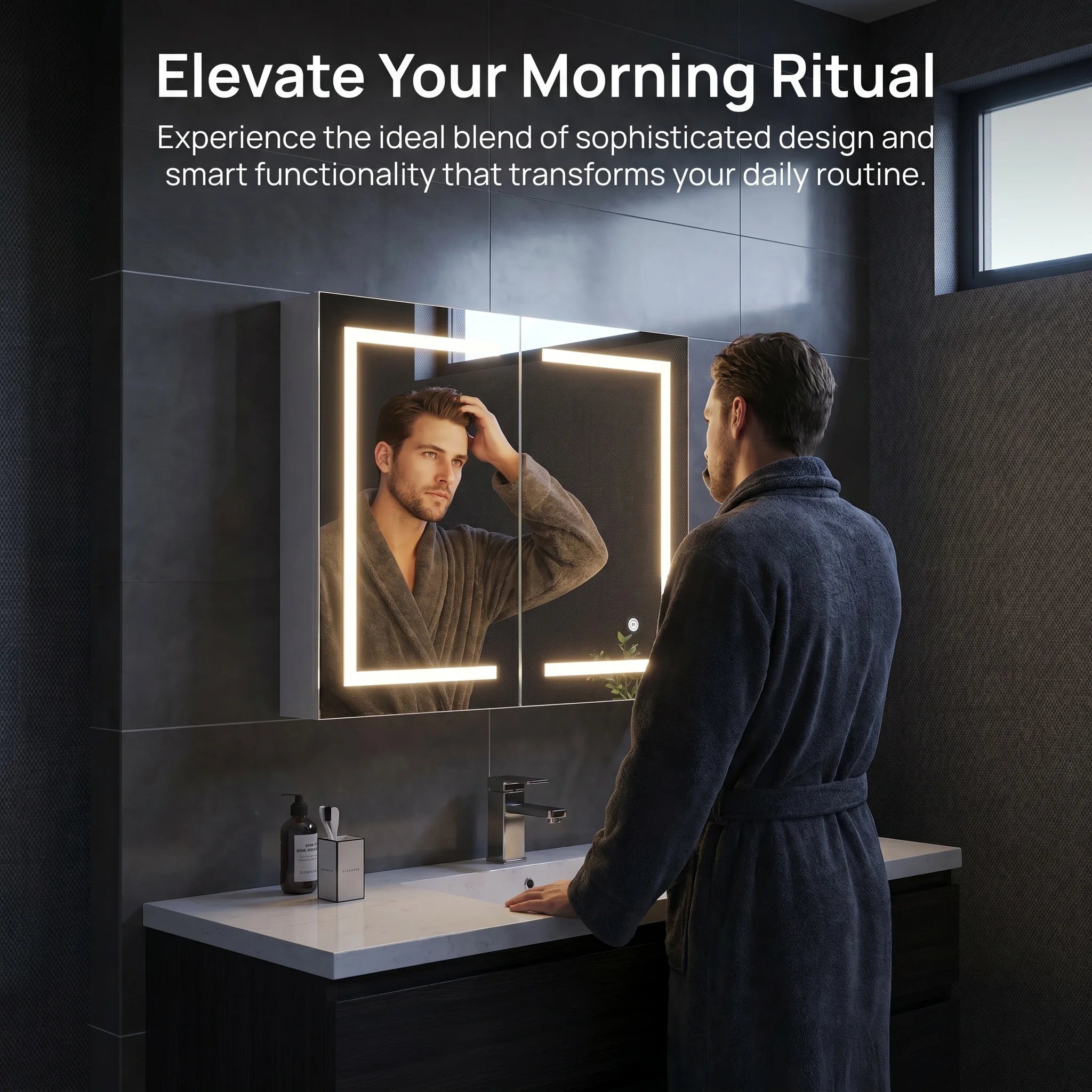LED Bathroom Mirror Cabinet 80cm Wall Mounted with Storage Shelves