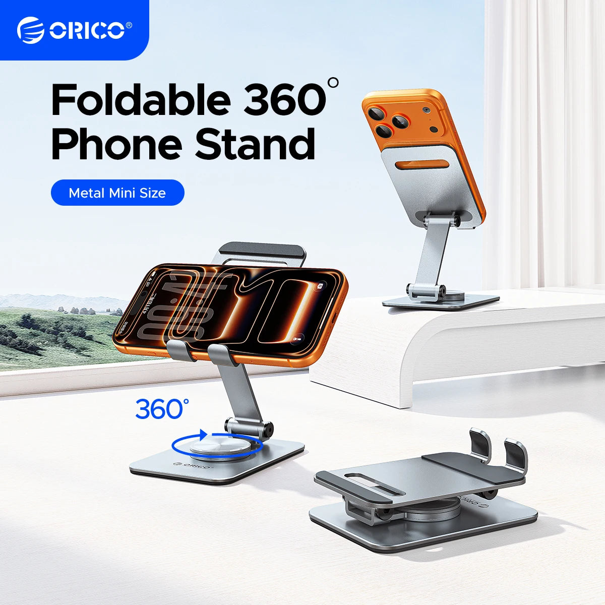 Adjustable Aluminum Phone Stand with 360° Rotation & Foldable Design