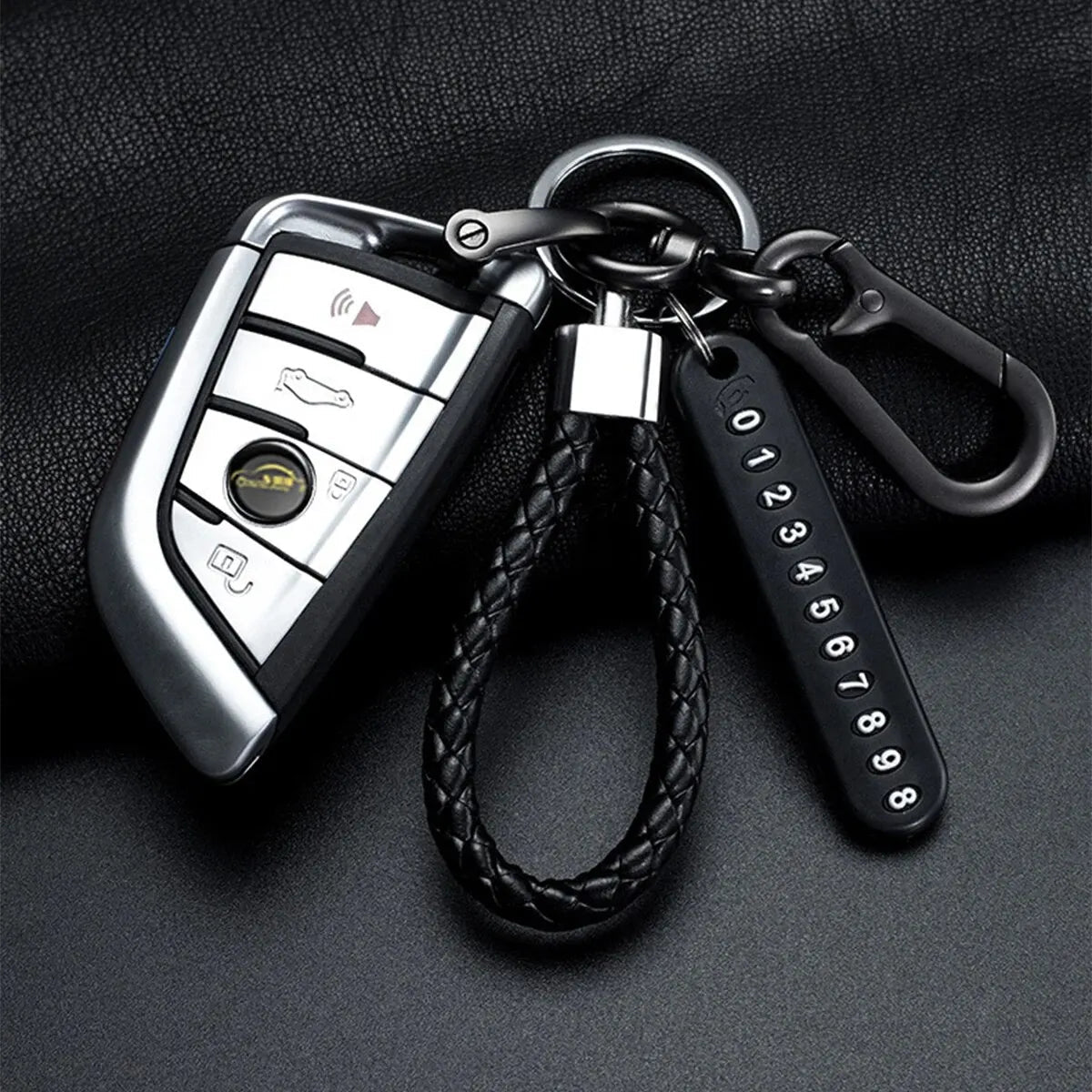 Trendy DIY Mobile Phone Number Plate Pendant Keychain for Men Punk Simple Woven Leather Rope Anti-lost Car Key Chain Accessories 