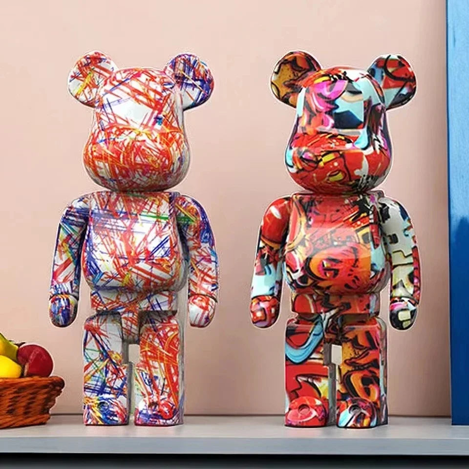 27cm/10Inches Graffiti Bear Figurine Home Decor Animal Abstract Ornament Storage Money Jar Modern Room Sculpture Table Decor 