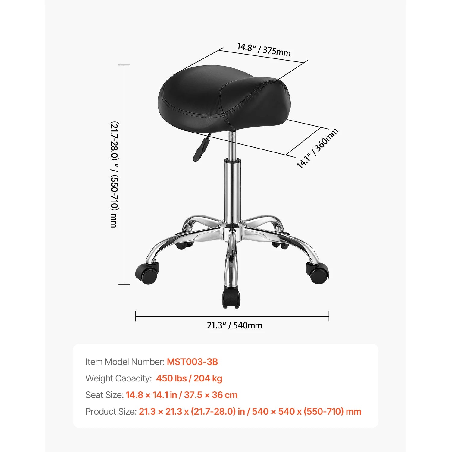 SucceBuy sedlo židle se kolečkami, nosnost 450 lb, výškově nastavitelná, ergonomická otočná sedací židle typu hřbetové sedlo pro kliniku, salón, tetování