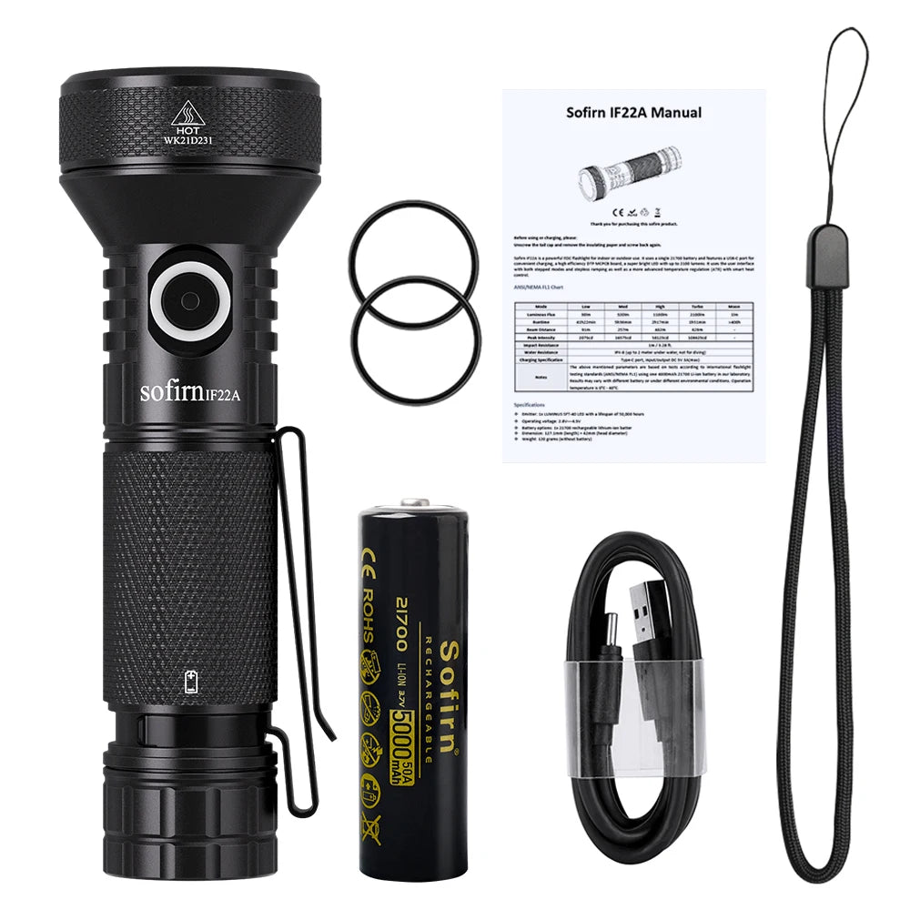 Lampe de poche rechargeable USB-C Sofirn IF22A 2100 lumens à longue portée