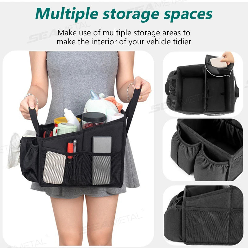 SEAMETAL Foldable Car Seat Organizer Multi-Pocket Large Capacity Storage Bag Universal Cup/Tissue Holder Waterproof Oxford Cloth