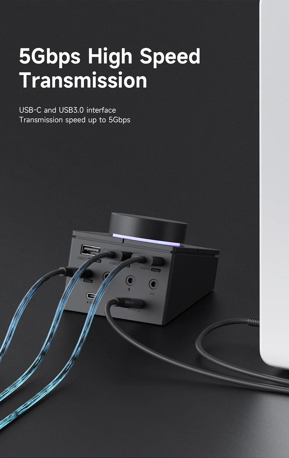 USB-C stolní hub s nastavitelným objímkou hlasitosti