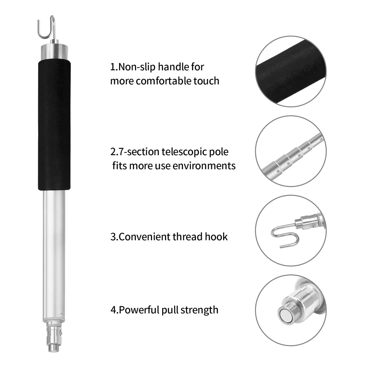Telescopic Magnetic Pickup Pole with Hook