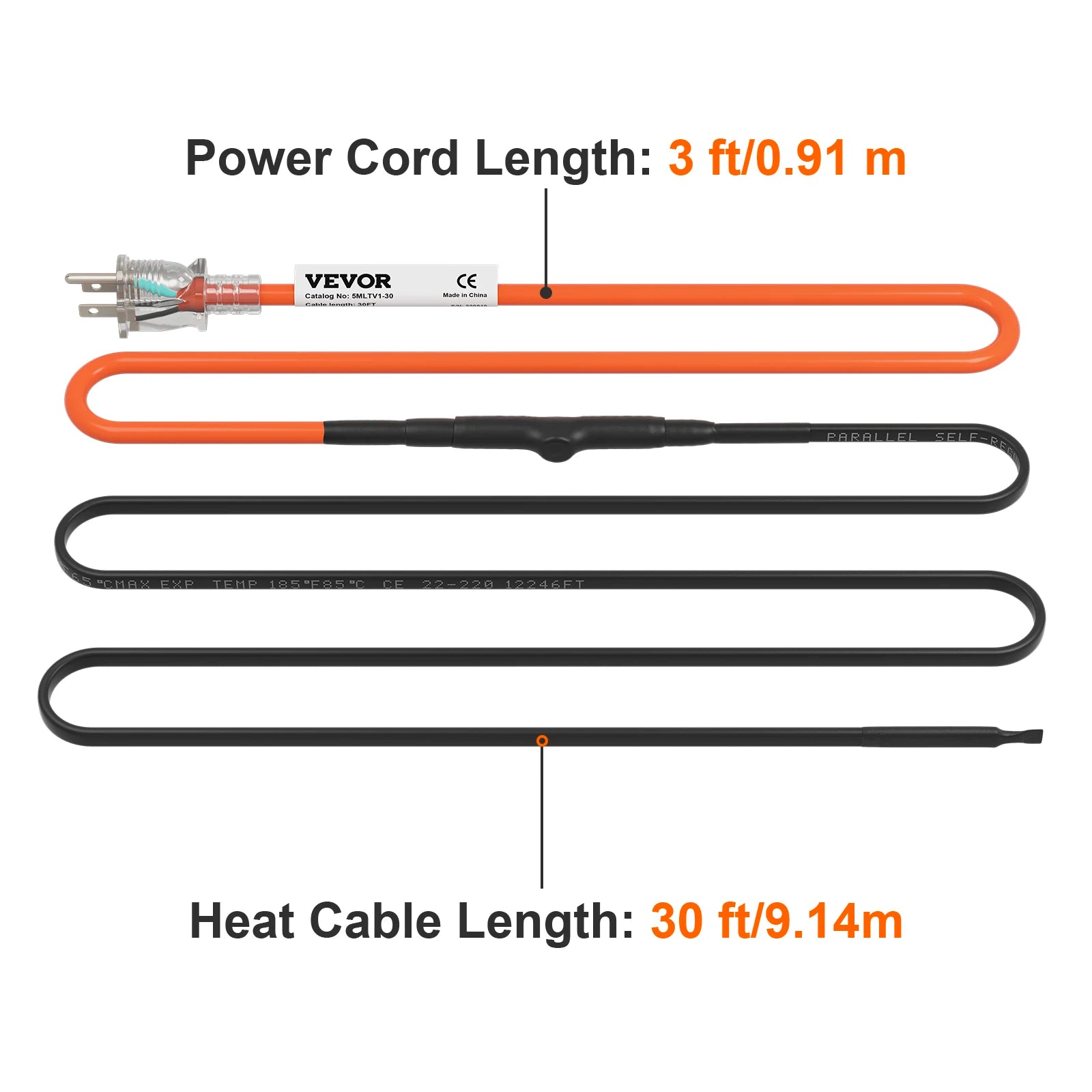 Self-Regulating Pipe Heating Cable for Freeze Protection 24–120ft