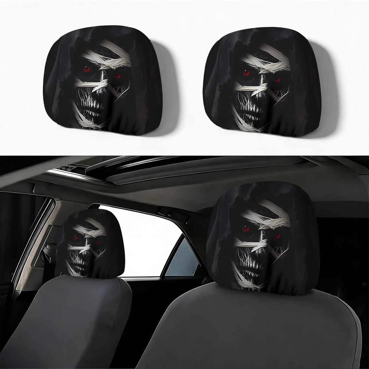 Set de două huse imprimate din poliester pentru tetiere auto