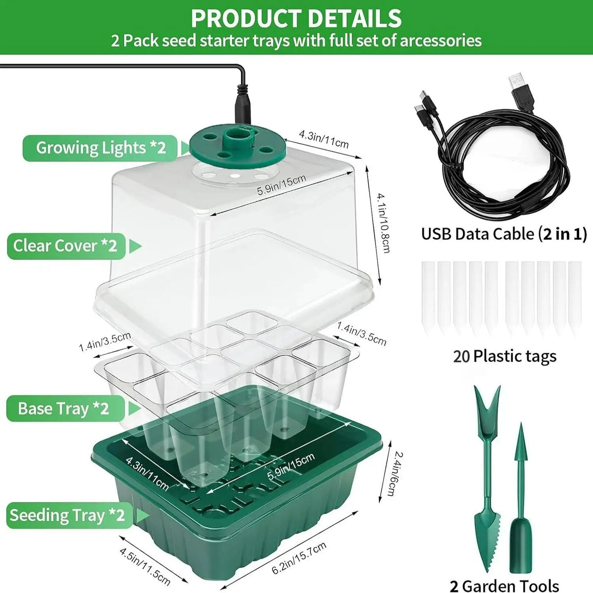 Seed Starter Trays with Grow Lights, 2 Pack