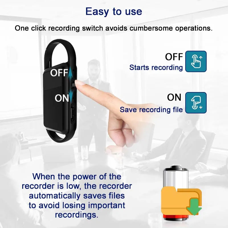 Mini Voice Activated Recorder Digital Audio Recording Keychain Device Wearable Sound Professional Micro Dictaphone 