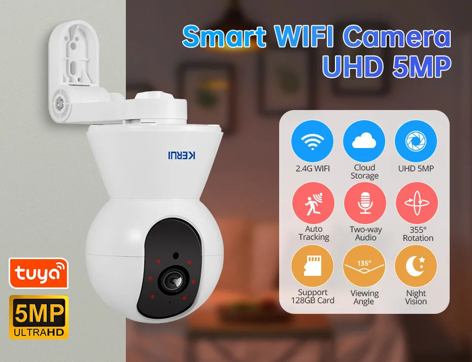 Indoor 4K HD WiFi IP Camera with Side-mounted Brackets