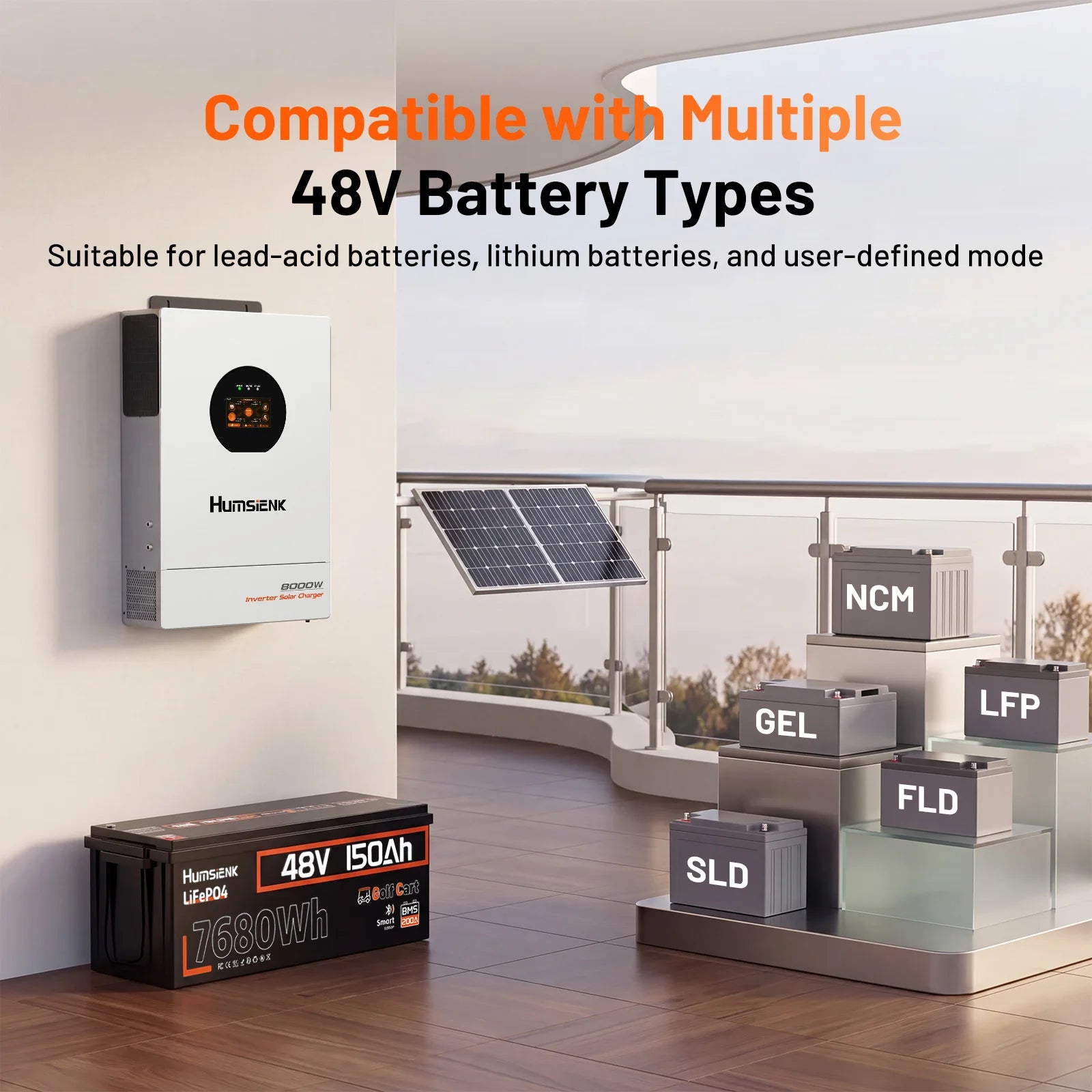 48V 8KW 3-in-1 Solar Hybrid Inverter with Dual MPPT, 120V/240V Split or Single Phase