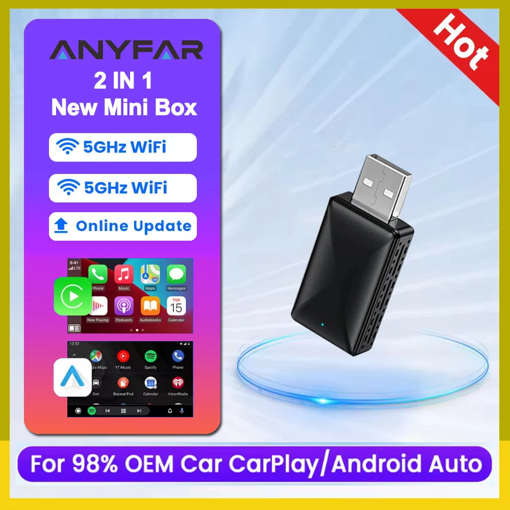 NEW 2in1 Wireless CarPlay AI Mini Android Auto Box Plug&Play Automatic Connection Compatible with 99% of Cars For Car Radio 