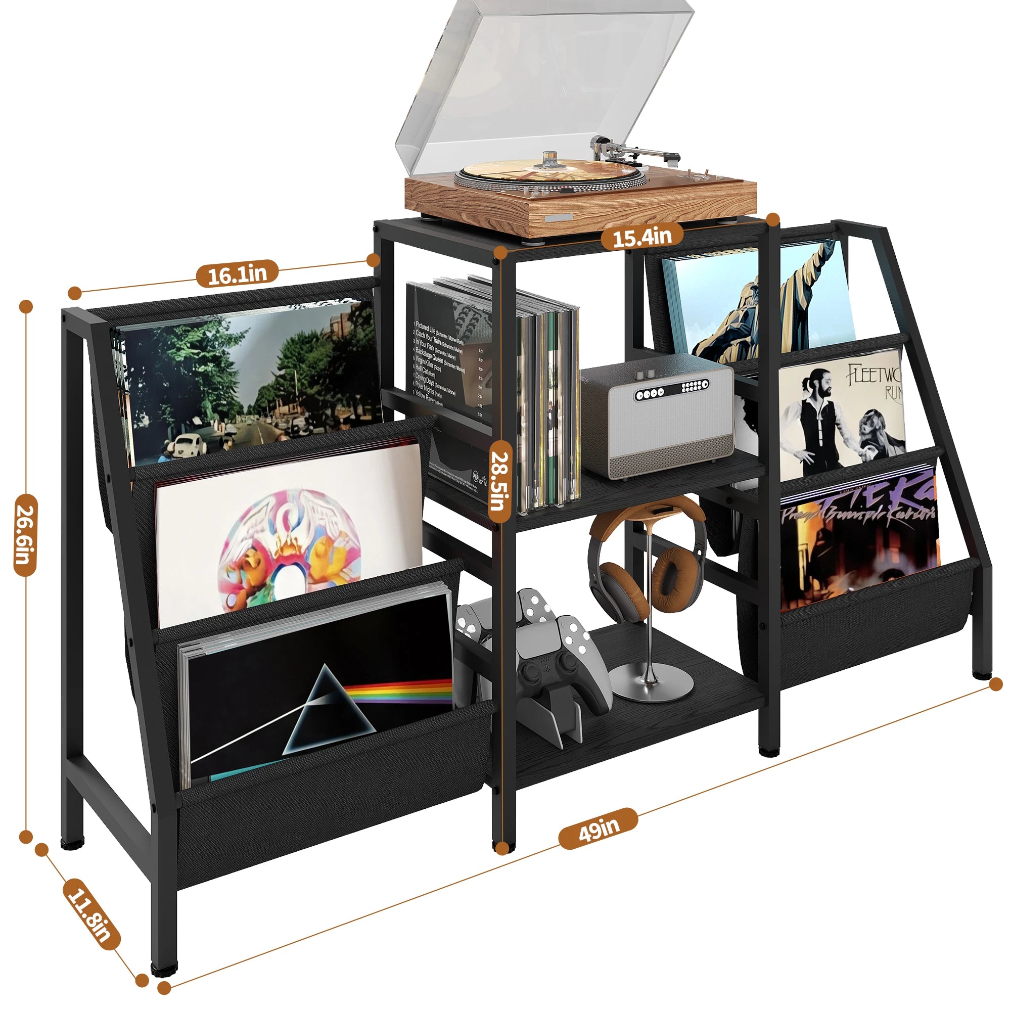 3-Tier AV Media Stand Vinyl Record & CD Storage Rack Organizer