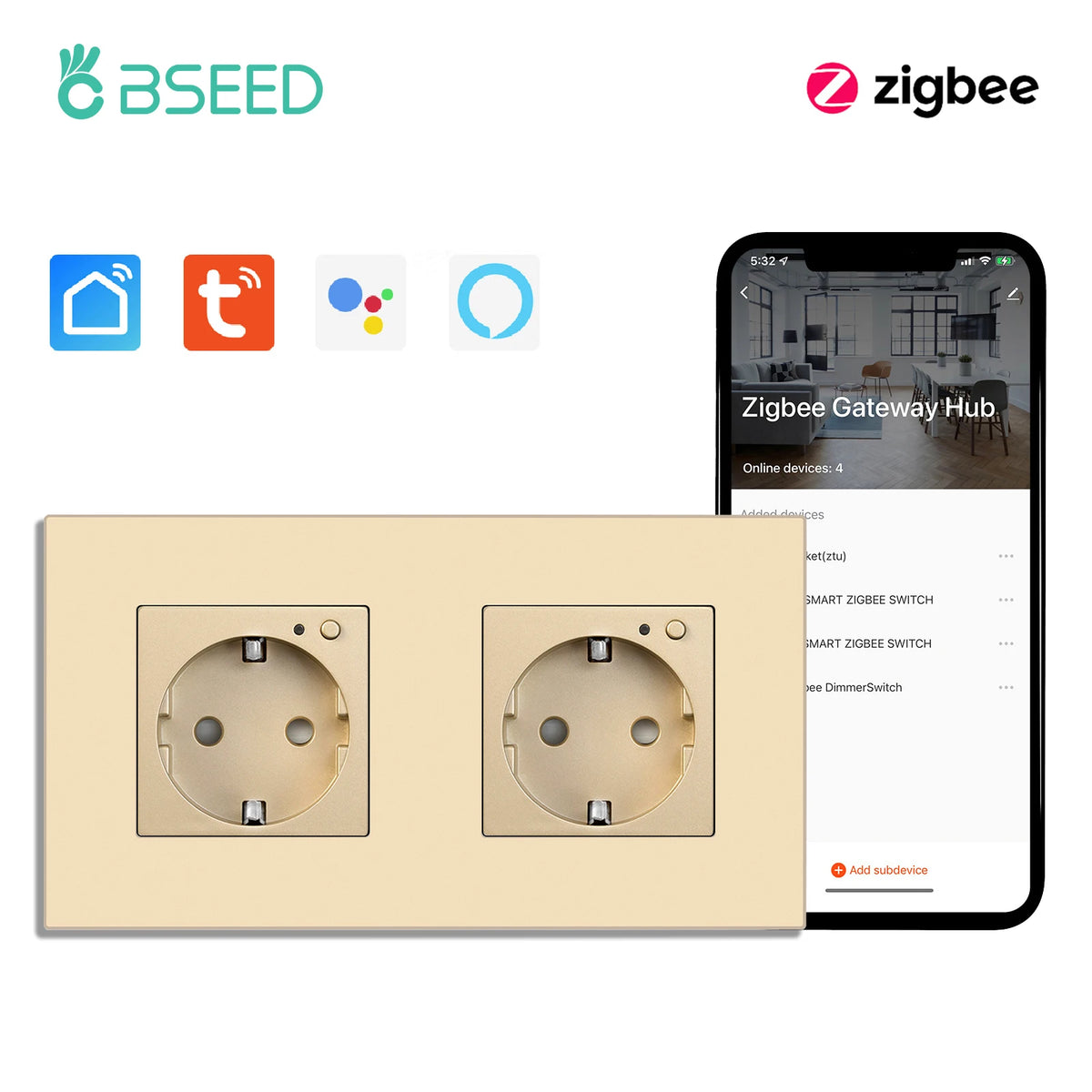 Enchufe inteligente Zigbee de pared – simple, doble o triple